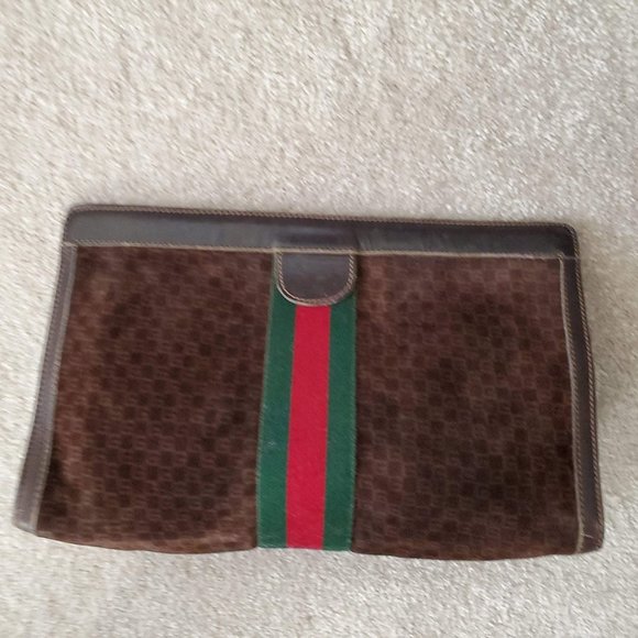 Rare Brown GG Suede Gucci Clutch Authentic - Picture 3 of 7
